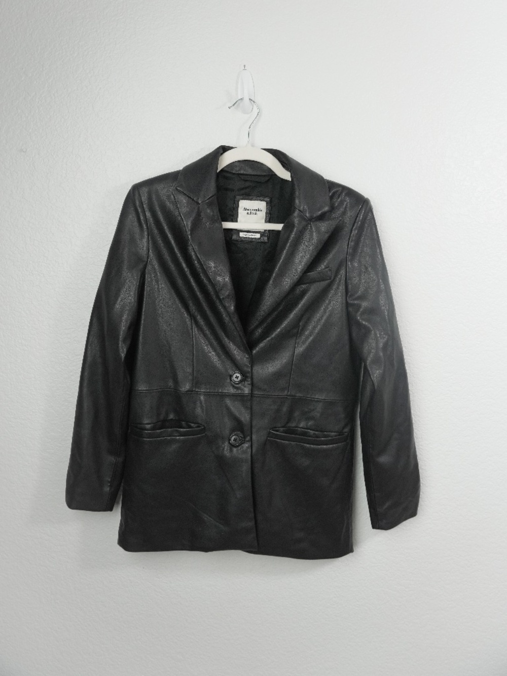 Abercrombie & Fitch Vegan Leather Blazer Women Size XS Black Faux Leather Jacket